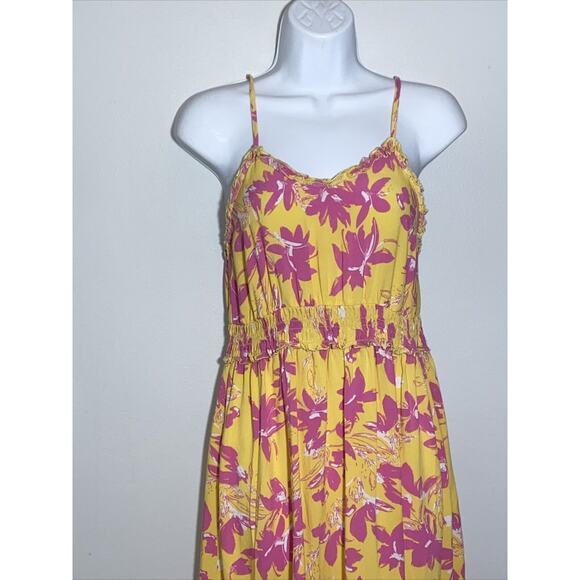Jessica Simpson Maxi Dress Pink Yellow Floral Print, Sz Medium Summmer Party - Picture 2 of 12